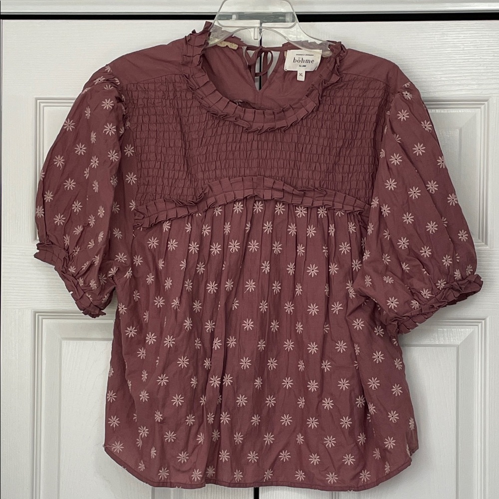 EUC bohme size XL eyelet embroidered blouse. Dusty rose color very pretty 😍